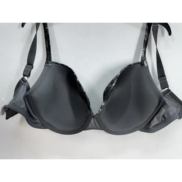 Le Mystere Safari T Shirt Plunge Underwire Bra Womens 36H Black Gray Marbled - Picture 5 of 10
